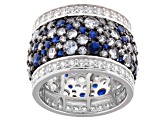 Pre-Owned Blue And White Cubic Zirconia Rhodium Over Sterling Silver Ring 10.45ctw