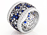 Pre-Owned Blue And White Cubic Zirconia Rhodium Over Sterling Silver Ring 10.45ctw