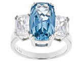 Pre-Owned Lab Created Blue Spinel & White Cubic Zirconia Rhodium Over Silver Ring 14.22ctw