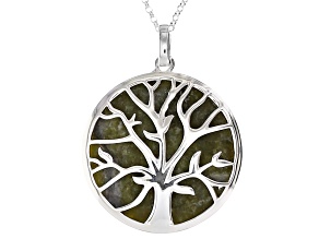 Pre-Owned Green Connemara Marble Sterling Silver Fairy Tree Pendant With Chain.