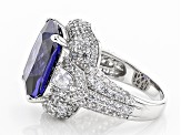 Pre-Owned Blue And White Cubic Zirconia Rhodium Over Sterling Silver Ring 19.00ctw