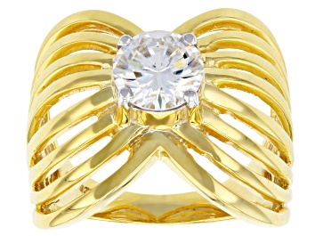 Picture of Pre-Owned Moissanite Fire® 1.20ct DEW Round 14k Yellow Gold Over Silver Ring