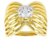 Pre-Owned Moissanite Fire® 1.20ct DEW Round 14k Yellow Gold Over Silver Ring