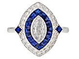 Pre-Owned Lab Created Spinel And White Cubic Zirconia Rhodium Over Sterling Silver Ring 1.62ctw