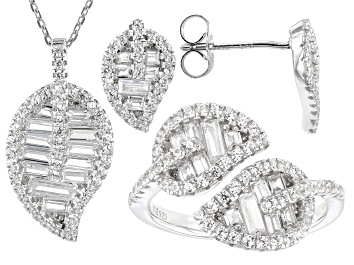 Picture of Pre-Owned White Cubic Zirconia Rhodium Over Sterling Silver Jewelry Set 3.68ctw