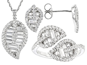Pre-Owned White Cubic Zirconia Rhodium Over Sterling Silver Jewelry Set 3.68ctw