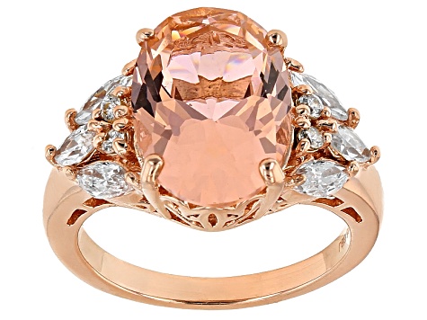 Pre-Owned Morganite Simulant And White Cubic Zirconia 18k Rose Gold Over Silver Ring 7.06ctw