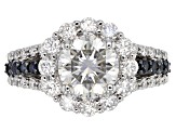 Pre-Owned Moissanite And Blue Sapphire Platineve Ring 3.02ctw DEW