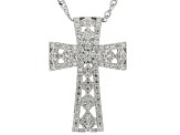 Pre-Owned White Zircon Sterling Silver Cross Pendant With Chain 1.04ctw