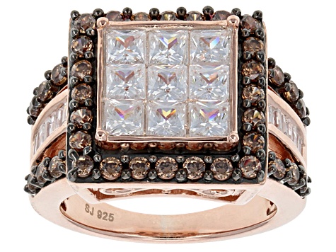 Pre-Owned White And Brown Cubic Zirconia 18k Rose Gold Over Silver Ring 5.45ctw (3.33ctw DEW)