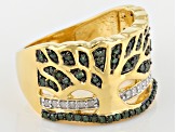 Pre-Owned Green And White Diamond 14k Yellow Gold Over Sterling Silver Ring .50ctw