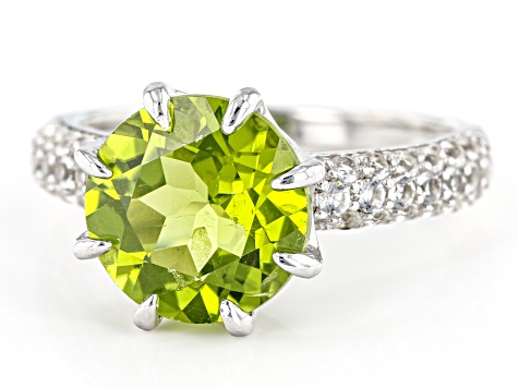 Pre-Owned Green Peridot Sterling Silver Ring 4.55ctw