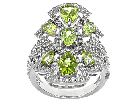 Pre-Owned Green Peridot Sterling Silver Ring 3.32ctw.