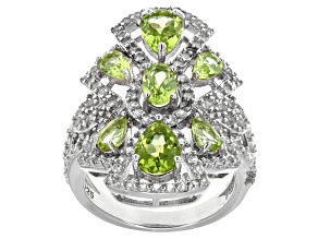Pre-Owned Green Peridot Sterling Silver Ring 3.32ctw.