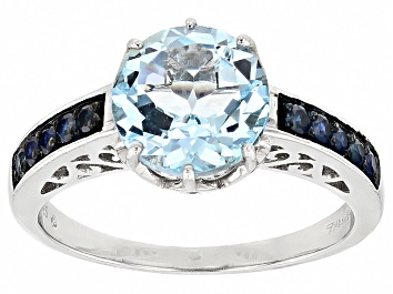Picture of Pre-Owned 4.27ct Round Glacier Topaz ™ With .38ctw Round Blue Sapphire Sterling Silver Ring