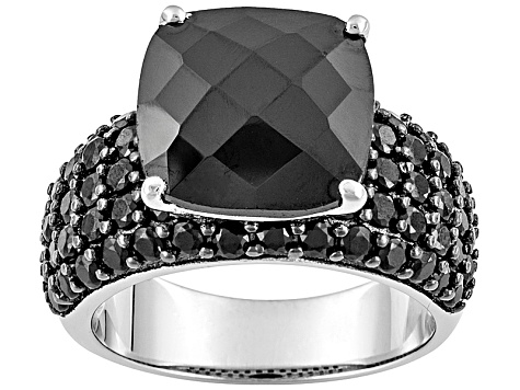 Pre-Owned Black Spinel Sterling Silver Ring 10.70ctw