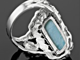 Pre-Owned 20x6mm Fancy Cut Cabochon Blue Larimar .925 Sterling Silver Ring