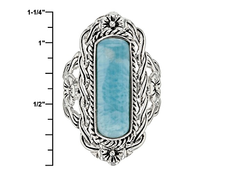 Pre-Owned 20x6mm Fancy Cut Cabochon Blue Larimar .925 Sterling Silver Ring