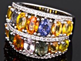 Pre-Owned 7.80ctw Oval Multi-Color Sapphire With .62ctw Rd White Zircon Sterling Silver Band Ring