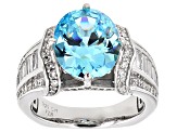 Pre-Owned Blue And White Cubic Zirconia Rhodium Over Sterling Silver Ring 10.17ctw
