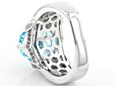 Pre-Owned Blue And White Cubic Zirconia Rhodium Over Sterling Silver Ring 10.17ctw