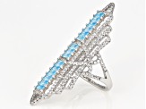 Pre-Owned Blue And White Cubic Zirconia Rhodium Over Sterling Silver Ring 5.40ctw