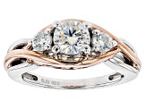 Pre-Owned Moissanite Ring Platineve And 14k Rose Gold Over Silver 1.12ctw DEW
