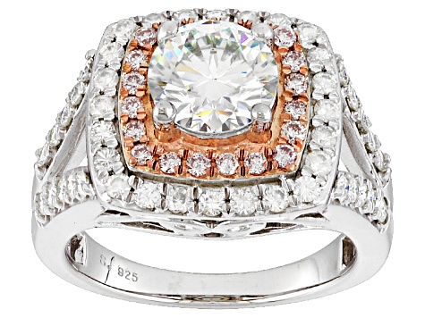 Pre-Owned Moissanite And Pink Diamond Ring Platineve™