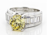 Pre-Owned Yellow And White Cubic Zirconia Rhodium Over Sterling Silver Ring 7.25ctw
