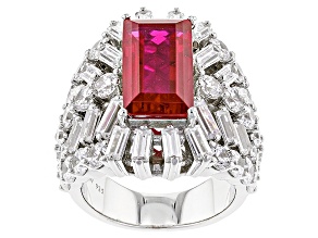 Pre-Owned Lab Created Ruby And White Cubic Zirconia Silver Ring 15.71ctw