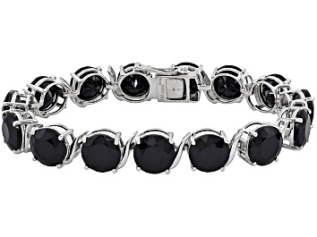 Picture of Pre-Owned 72.75ctw 10mm Round Black Spinel .925 Sterling Silver Tennis Bracelet 7.5 inch