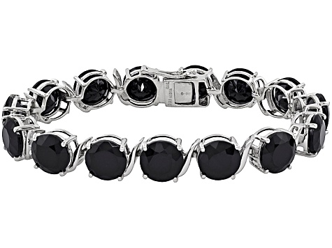 Pre-Owned 72.75ctw 10mm Round Black Spinel .925 Sterling Silver Tennis Bracelet 7.5 inch