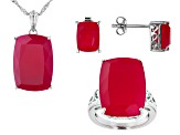 Pre-Owned Pink Onyx Solitaire Silce Ring, Stud Earrings And Pendant With Chain Set