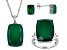 Pre-Owned Womens Solitaire Ring Stud Earrings Necklace Set Green Onyx Sterling Silver