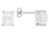 Pre-Owned White rainbow moonstone rhodium over silver ring, earrings, and pendant with chain set
