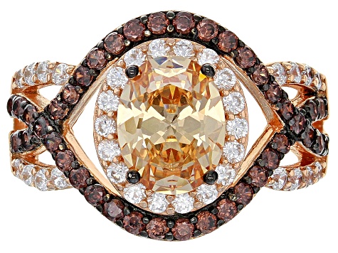 Pre-Owned Orange Brown and White Cubic Zirconia 18k Rose Gold Over Sterling Silver Ring 4.63ctw