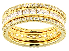 Pre-Owned Cubic Zirconia 18k Yellow Gold Over Sterling Silver Rings- Set Of 3 3.39ctw