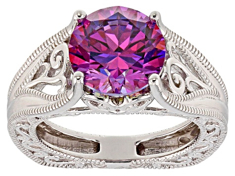 Pre-Owned Purple Cubic Zirconia Rhodium Over Sterling Silver Center Design Ring 6.58ctw