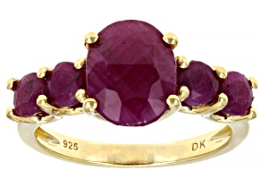 Pre-Owned Red ruby 18k gold over silver ring 4.58ctw
