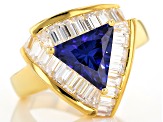 Pre-Owned Blue And White Cubic Zirconia 18k Yellow Gold Over Silver Ring 5.72ctw