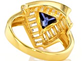 Pre-Owned Blue And White Cubic Zirconia 18k Yellow Gold Over Silver Ring 5.72ctw