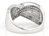 Pre-Owned White Diamond Rhodium Over Sterling Silver Crossover Ring 0.60ctw