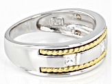 Pre-Owned Moissanite Platineve And 14k Yellow Gold Over Platineve Mens Ring .54ctw DEW.