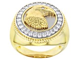 Pre-Owned Moissanite 14k yellow gold over platineve and platineve mens ring .86ctw DEW.