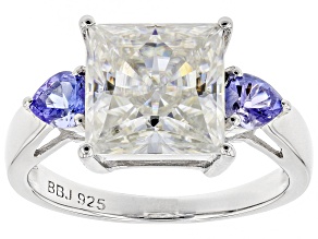 Pre-Owned Moissanite And Tanzanite Platineve Ring 4.30ct DEW