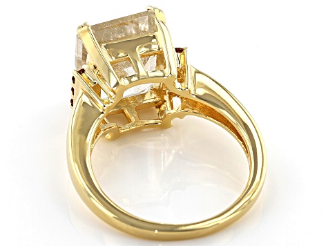 Pre-Owned Yellow Rutilated Quartz 18k Gold Over Silver Ring 4.86ctw