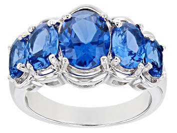 Picture of Pre-Owned Blue Lab Created Spinel Rhodium Over Silver Ring 3.93ctw