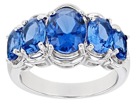 Pre-Owned Blue Lab Created Spinel Rhodium Over Silver Ring 3.93ctw