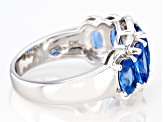 Pre-Owned Blue Lab Created Spinel Rhodium Over Silver Ring 3.93ctw