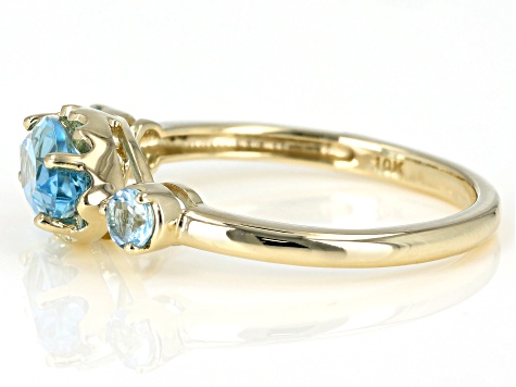 Pre-Owned Swiss Blue Topaz 10k Yellow Gold 3-Stone Ring 1.33ctw